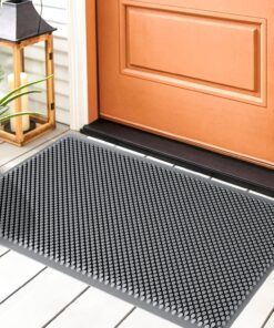 Fowooyeen Outdoor Door Mat, 30'' x 17'' Silicone Scraper, Non-Slip Washable Weatherproof Entrance Mat, Low-Profile Shoe Cleaner for Indoor or Outdoor Use, Gray