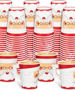 Zhehao 120 Pcs 9 oz Christmas Espresso Paper Cups with Handles Christmas Cups Disposable Tea Cups Disposable Coffee Mugs for Kids Adults Beverage Holiday Xmas Party Supplies (Santa)
