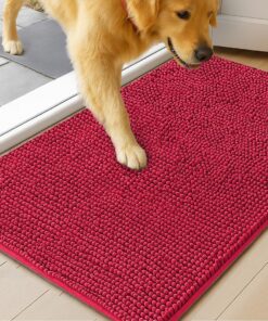 MudGuard Mat? Dog Door Mat for Muddy Paws, Super Absorbent Microfiber, Non-Slip Indoor Mat, Quick Dry Chenille Mud Mat for Dogs & Entryway, Washable, Red 16" x 24"