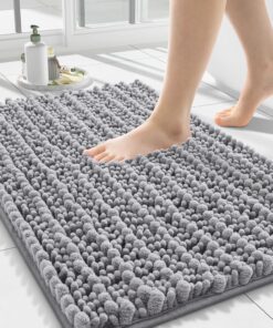 Smiry Bathroom Rugs Mat 24x16, Extra Soft Absorbent Chenille Bath Rugs, Non Slip Rubber Backing Machine Washable Quick Dry Bath Mats for Bathroom Floor, Tub, Shower, Home Decor Accessories, Grey