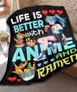 Anime Blanket Gifts for Kids,Life is Better with Anime and Ramen Print Throw,Soft Lightweight Plush Quilt for Bed Sofa Couch Room Decoration 50 in x 40 in Small for Kids