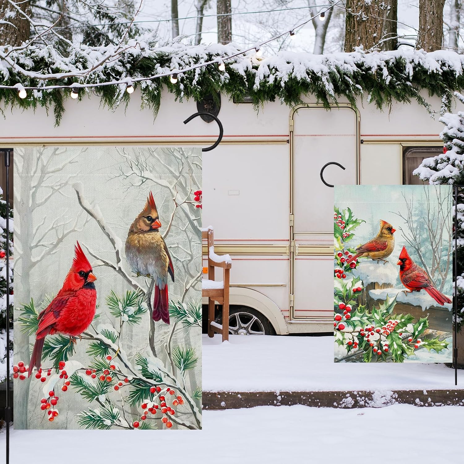 2 Pack Winter Cardinal Bird Garden Flags 12x18 Inch Double Sided Trees Snow Christmas Yard Flag Burlap Red Birds Welcome Garden Flag for Outdoor Yard Party Home Christmas Decoration - Image 6
