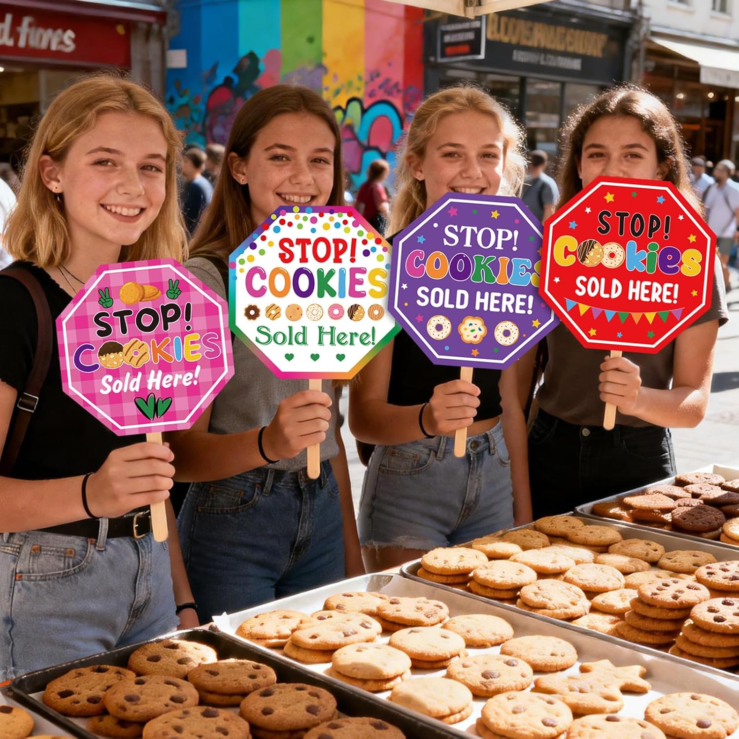 Bucherry 10 Pack Stop Cookies Sold Here Signs 10 x 10?? Stop Here To Buy Cookies Sign with Handheld Stick for Troop Member Booth Outdoor Advertising Supplies Decor - Image 5
