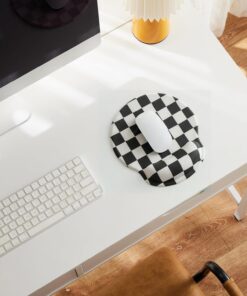 Alternative view of Black White Checkered Mouse Pad with Gel Wrist Rest, Wrist Support, Ergonomic Desk Accessories for Women, Office Laptop Gaming Decor, Cute Aesthetic Check Design