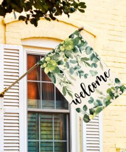 Alternative view of AVOIN colorlife Spring Eucalyptus Flowers House Flag 28 x 40 Inch Double Sided, Seasonal Welcome Yard Outdoor Flag