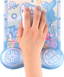 Alternative view of BelugaDesign Shark Mousepad | Cute Kawaii Anime Pastel Blue Mouse Pad | Ocean Underwater Nonslip Mat for Gaming Computer Laptop Keyboard Desk Accessory | Padded Squishy Wrist Rest for Easy Typing