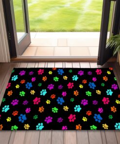 SPUNKER Door Mat,Paws Print Front Doormats 17''x30'',Colorful Dog Paw Print Indoor Outdoor Entrance Welcome Mat,Low-Profile Floor Rugs for Entry Patio
