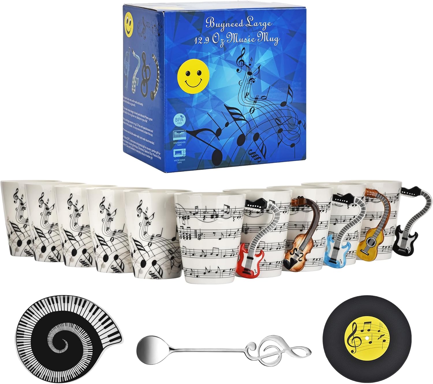 12.9 oz Guitar Novelty Mug Musical Notes Design Guitar Coffee Cup with Music Cool Themed Lid and Spoon & Coaster,Gifts for Guitar Players Musician,Music Lovers Gift for Women,Men,Red - Image 6