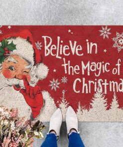 InterestPrint Merry Christmas Doormat Red Christmas Santa Claus Decorative Doormat Indoor Outdoor Entrance Xmas Winter Welcome Door Mat Anti-Slip Rubber for Seasonal Holiday Decortion, 16" x 24" Inch