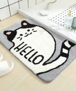 Molesun Cute Cat Bath Rug, Bathroom Mat Non-Slip Soft Shower Rug Funny Plush Microfiber Water Absorbent Shaggy Floor Mats for Kids Room, Bedroom, Kitchen (Hello, 16 x 24)