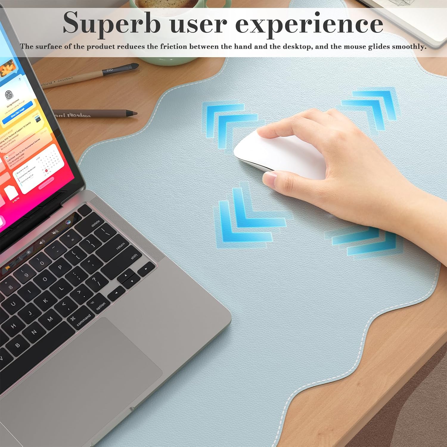 iCasso Leather Mouse Pad,Extra Large Desk Pad for Desktop,Waterproof PU Desk Cover Mat,Cute Scalloped Keyboard Mats for Women Girl,Non-Slip Computer Pad for Office Home Dorm - Image 4