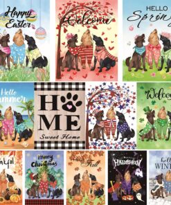 Dogs Theme 12PCS seasonal garden flags Double Sided 12 x 18 Inch Yard Flags, Small Garden Flags for Outside，Christmas Fall Valentine's Halloween Outdoor Flags, Holiday Garden Flags for All Seasons