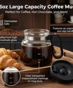 Alternative view of Coffee Pot Mug with Lid,16 Oz Glass Mini Coffee Cup | Spill Proof Heatproof Large Capacity Clear Travel Mug & Novelty Gift for Coffee Lovers & Office Desk (Coffee Pot-1 PCS)