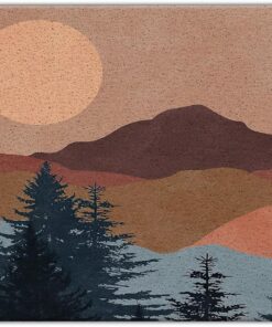 Nogrit Abstract Boho Sun Sunset Mountain Woodland Nature Landscape Waterproof Door Mat Outdoor Entrance 17x30 Inch Non-Slip Doormat for Bohemian Home Front Door Porch Outdoor Indoor Decorations