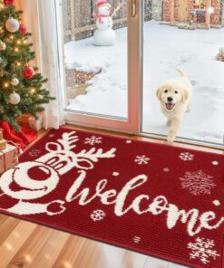 Findosom Christmas Doormat, 24" x 36" Reindeer Christmas Welcome Mat, Non-Slip Washable Low Profile Front Door Mat for Indoor Outdoor Entryway, Winter Xmas Holiday Front Door Decor