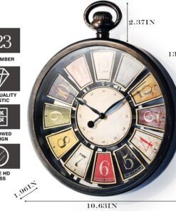 Alternative view of AYRELY® Vintage Round Wall Clock. Antique Retro Style. Battery Operated Silent Clock for Farmhouse, Rustic, Kitchen, and Living Room Decor(13" H x 10.6" W)-Black