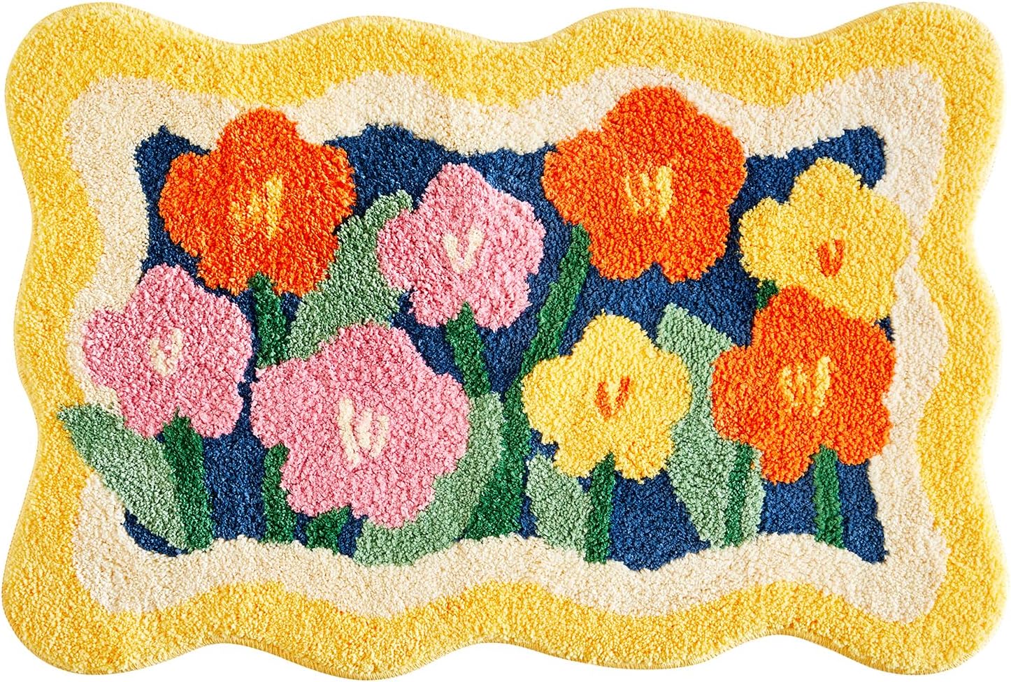 Aldopein Boho Floral Bath Mat 16''W x 24''L Non Slip Washable Cute Colorful Flower Daisy Bathroom Rug Water Absorbent, Vibrant Fluffy Shaggy Microfiber Shower Floor Mat Bath Rug for Bathroom - Image 8
