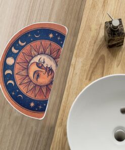 Alternative view of Semi Round Boho Sun and Moon Bathmat Fun Bath Mat Non Slip Washable Bathroom Decor Half Circle Bohemian Home Floor Doormat Semicircle Indoor Rug (Yellow, No Fluff)
