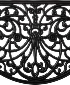 Kempf Rubber Scroll Doormat Half Moon Mat, Indoor Outdoor Entrance Mat, Low Clearance, Functional and Easy to Clean, Wrought Iron Scroll Design