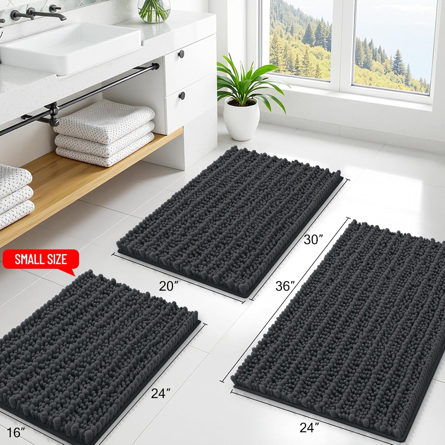 Smiry Bathroom Rugs Mat 24x16, Extra Soft Absorbent Chenille Bath Rugs, Non Slip Rubber Backing Machine Washable Quick Dry Bath Mats for Bathroom Floor, Tub, Shower, Home Decor Accessories, Dark Grey - Image 2