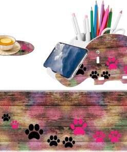 Mouse Pad Set, Large Mouse Pad (31.5 "x11.8)+ Elephant Pen Holder + Coaster Combination, Non-Slip Base, Gamer Table Pad, Suitable for Office and Home - Rustic Rainbow Woodgrain Dog Paw