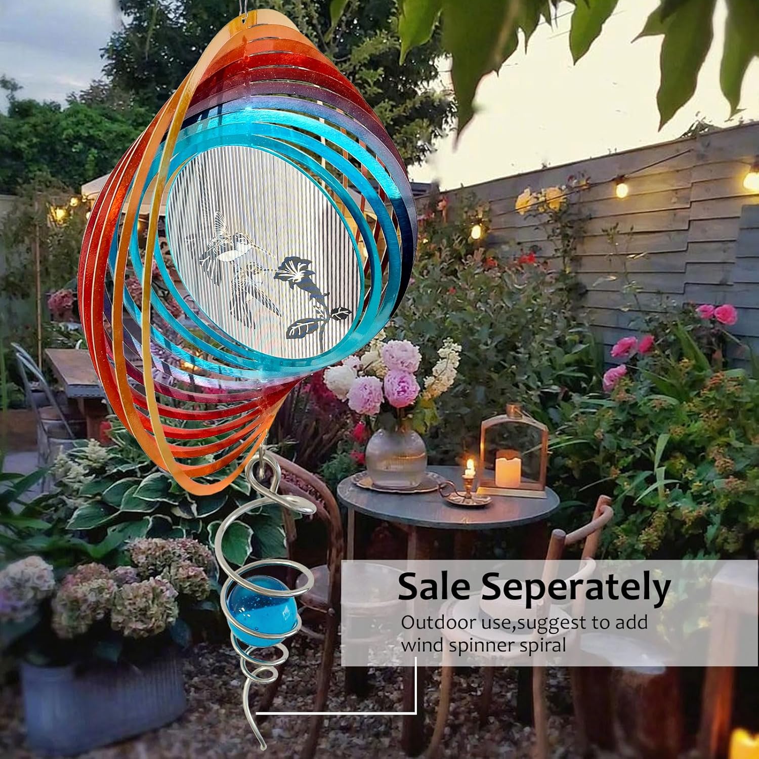 Aoedelyart 3D Animations Hummingbird Wind Spinner for Yard and Garden,12In Metal Wind Spinners Hummingbird Gift for Women Mom Grandma Wife,Outdoor Garden Decor Hanging Kinetic Yard Art Wind Sculpture - Image 3
