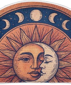 Semi Round Boho Sun and Moon Bathmat Fun Bath Mat Non Slip Washable Bathroom Decor Half Circle Bohemian Home Floor Doormat Semicircle Indoor Rug (Yellow, No Fluff)