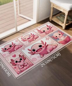 Alternative view of VODRM Cute Axolotl Indoor Door Mat,Adorable Floor Doormat,17x29.5in,Non Woven Non Slip Rubber Backing Doormats Pink Cartoon Axolotls Rug for Porch Insider,Bedroom,Kitchen,Rv Camper Decor Gifts