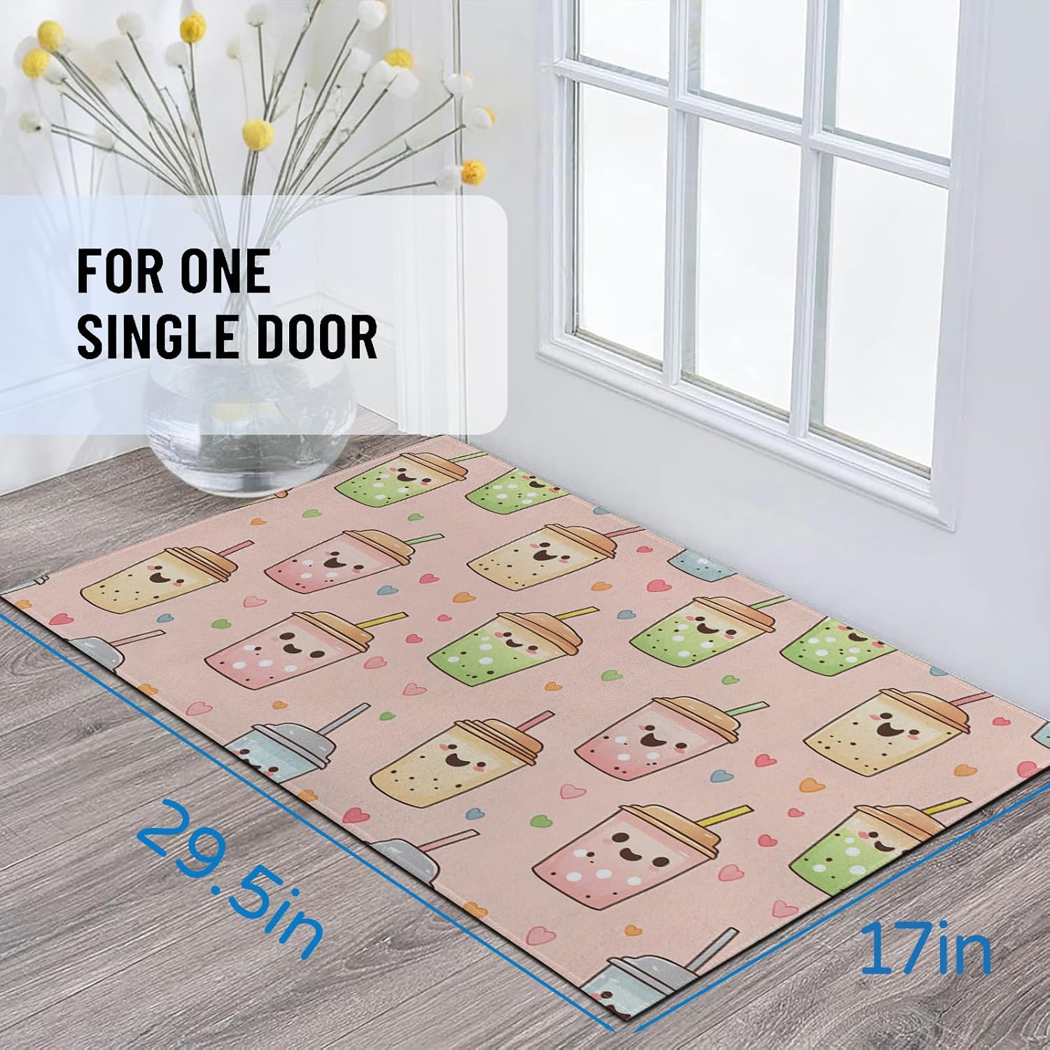 ainori Bubble Tea Indoor Door Mat 29.5x17in,Non Slip Backing Cute Smiling Faces Pink Floor Mat,Non Woven Entryway Rug,Welcome Mats Decor,for Entrance Inside Porch Bedroom Kitchen,Doormats Gifts - Image 2