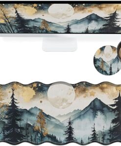 Landscape Forest Large Gaming Mouse Pad Plus a Coaster, 31.5 x 11.8 inches Desk Mat Extended XL Mousepad with Stitched Edge Non-Slip Rubber, Desk Pad Computer Mouse Mat for Home Office