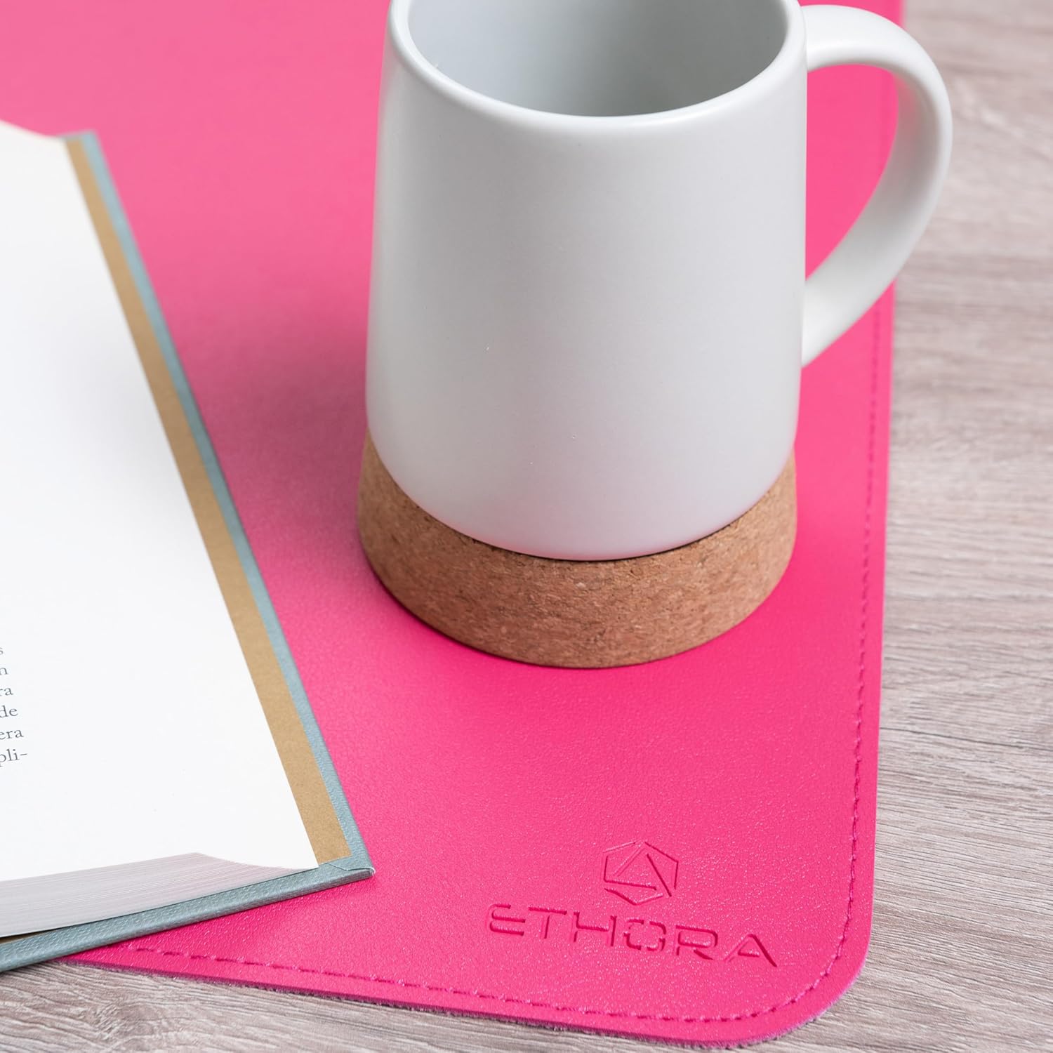 Desk Mat -Computer Desk mat with Non Slip Suede Bottom with Stitched Edges- Waterproof - Leather Desk pad PU Desk Cover for Home, Mouse, Makeup Mat for Vanity (Pink, 35.4 x 15.7) - Image 3