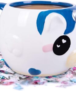 Seven20 Glitter Galaxy Blue Figural Unicorn Coffee Mug - Drink in the Cutest Ceramic Mug Ever - Gift for Kids, Teens, Adults, Women - Officially Licensed