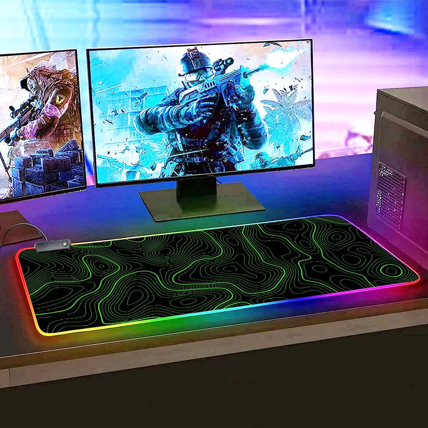 RGB Mouse Pad LED Desk Mat Large Gaming Mousepad Black and Green Line Design, Keyboard Pad XL Mouse Mat for Home and Office - Image 5