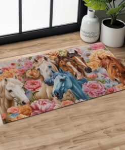 MIEPOS Retro Horse Indoor Door Mat,Animal Floral Vintage Doormat,29.5x17in Non-Slip Rubber Backing Floor Mat,Entry Rug,for Living Room,Office,Rv,Kitchen,Entryway Doorways Mats Decor,Doormats Gifts