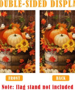 Alternative view of Fall Thanksgiving Pumpkin Garden Flag with LED Lights, Halloween 12 x 18 Inch Double Sided Vertical Burlap Cardinals Bird Fall Garden Flag for Seasonal Holiday Outdoor Yard Decoration