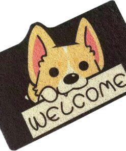 Longwuny Door Mat, Durable Outdoor Doormat With Stylish Cartoon Design, Non-Slip, Soft and Elastic Welcome Mat for Entrances, Indoors (Yellow Puppy)