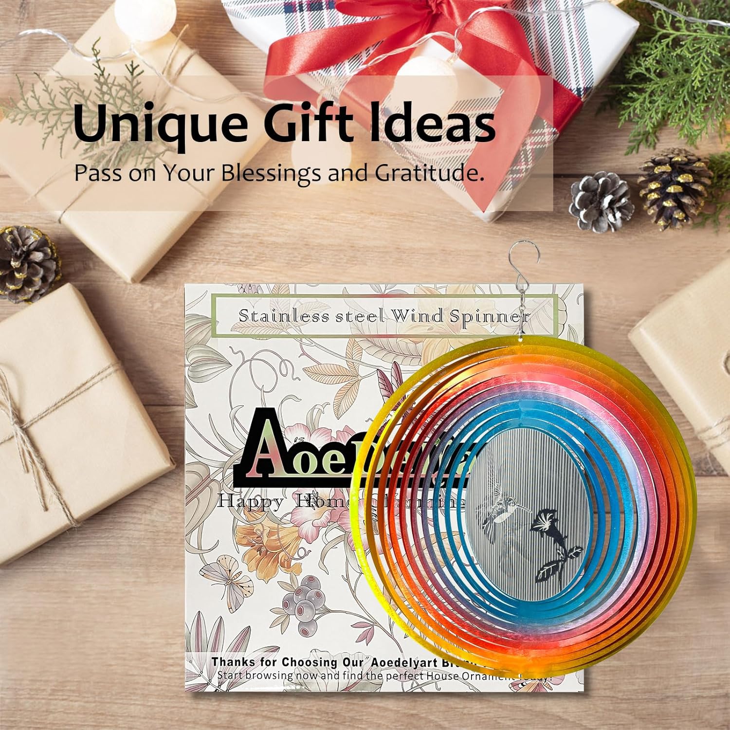 Aoedelyart 3D Animations Hummingbird Wind Spinner for Yard and Garden,12In Metal Wind Spinners Hummingbird Gift for Women Mom Grandma Wife,Outdoor Garden Decor Hanging Kinetic Yard Art Wind Sculpture - Image 4