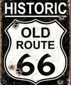 Desperate Enterprises Historic Old Route 66 - Weathered Tin Sign - Nostalgic Vintage Metal Wall D??cor - Made in USA