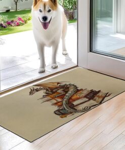 VODRM Dragon and Book Indoor Door Mat, Fantasy Retro Floor Doormat,17x29.5in,Non Woven Non Slip Rubber Backing Ancient Books Rug for Porch Insider,Bedroom,Kitchen,Doormats Gifts,Rv Camper Decor