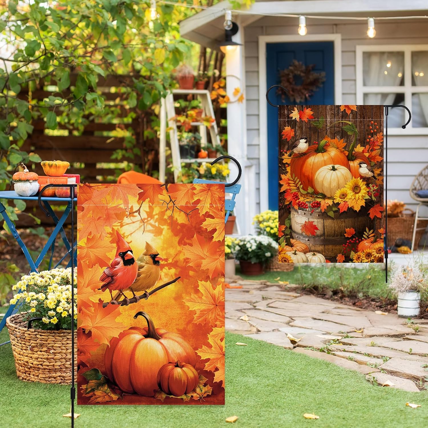 2 Pack Fall Thanksgiving Pumpkin Garden Flag Halloween 12 x 18 Inch Double Sided Vertical Burlap Cardinals Bird Fall Garden Flag for Seasonal Holiday Outdoor Yard Decoration - Image 7