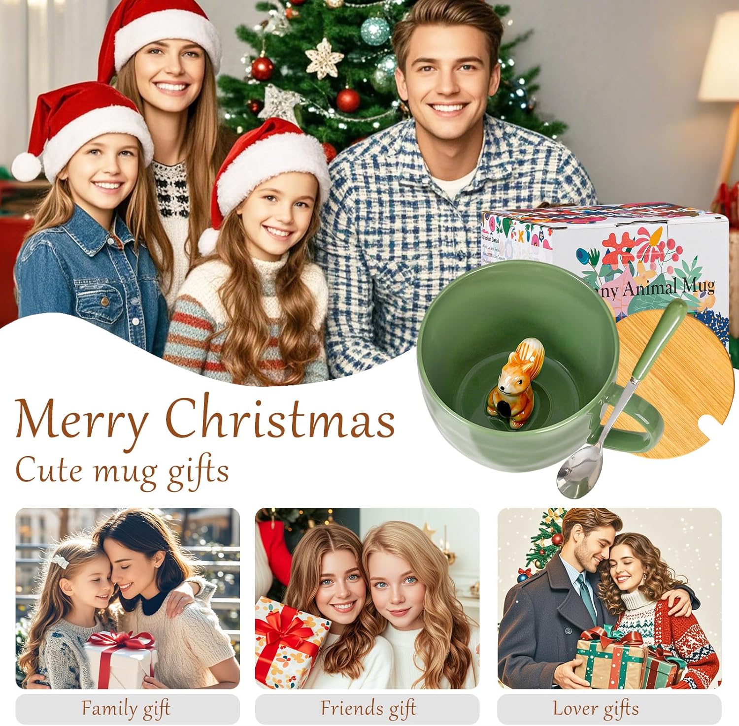 Squirrel Gifts for Women Men Cute Squirrel Ceramic Mug Hidden 3D Animal Inside Unqiue Coffee Mug Tea Cup with Lid Spoon Cool Stuff Home Decor Christmas Birthday Gifts for Her Friends Sisters Besties - Image 6