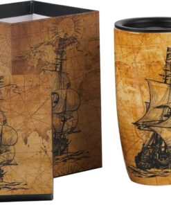 Topadorn Coffee Ceramic Mug Porcelain Latte Tea Cup With Lid 17oz, Novelty Coffee Mugs for Men Women Office & Home Sailboat