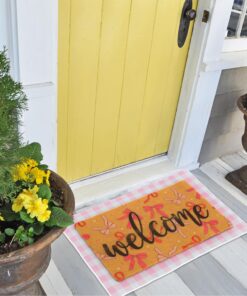 Alternative view of Tinideya 2 Pcs Pink Bow Welcome Doormat 23x35 in Layered Buffalo Plaid Carpet Coquette Non Slip Pink Bow Bathroom Mat Coir Mats Cute for Entrance Porch Indoor Outside Home Decor Gift Supplies