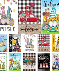 Set of 10 Gnome Seasonal Garden Flags,Double Sided 12 x 18 Inch Yard Flags,small garden flags for outside, Christmas Spring Seasonal Flags for Outdoor,Holiday Garden Flags for All Seasons
