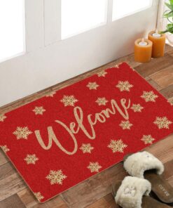 Alternative view of BitKAM Red Christmas Snowflake Coir Doormat Door Welcome Mat for Home Entrance Front Door, Winter Gold Christmas Snowflake Holiday Welcome Floor Mats for Outdoor Outside Entryway 30x17 Inch
