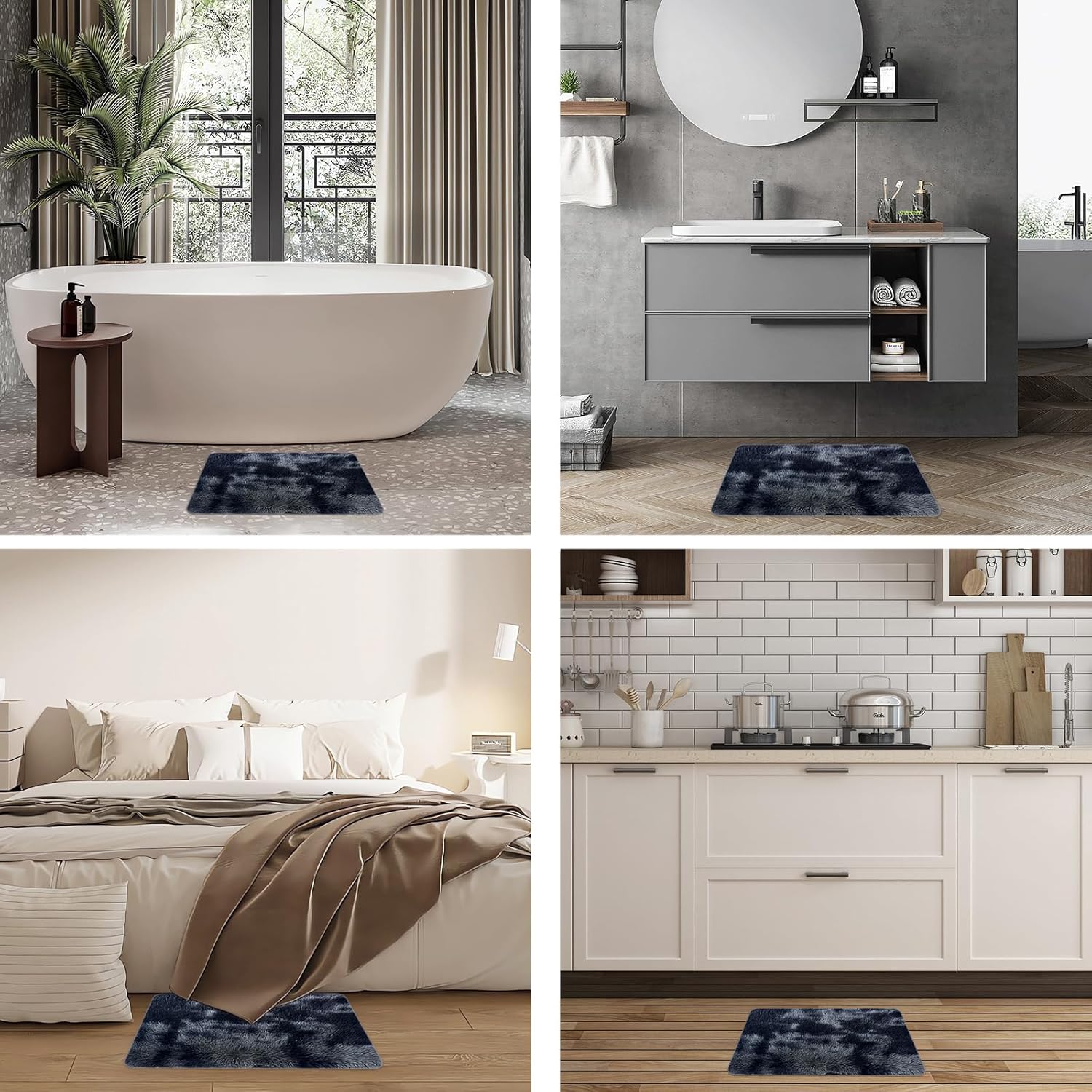 ConCus-T Grey Bath Mat Faux Fur Plush Bathroom Rugs Shaggy Soft Anti Slip Bath Carpet Doormat for Bedroom Bathroom Puppy Bed Mat, Tie-Dye Dark Grey, 24'' x 16'' - Image 5