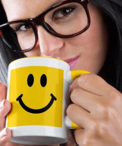 Alternative view of 3dRose mug_113090_8 Smiley Face Happy Smiling Cartoon 60s Jolly Cheerful Bright Mug, 11 oz., Yellow/White