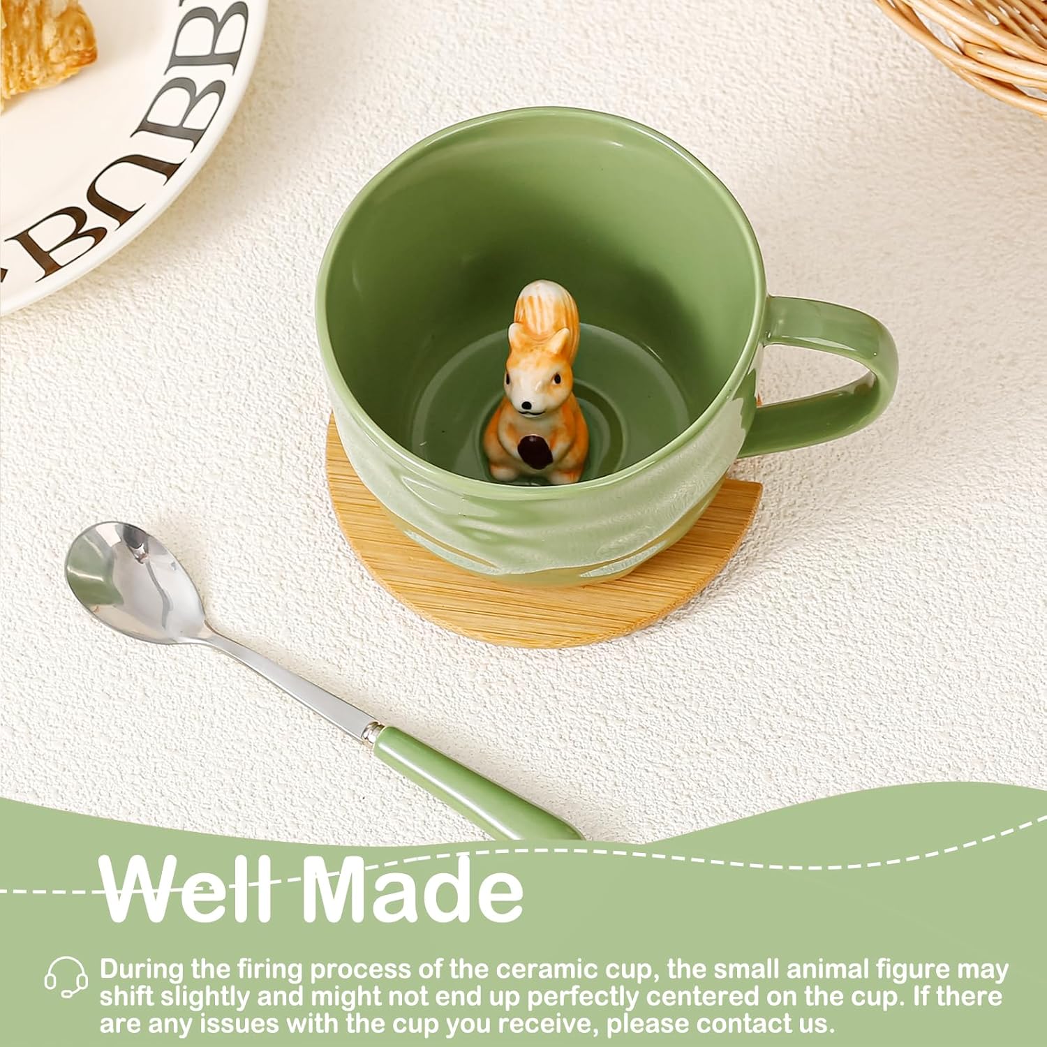 Squirrel Gifts for Women Men Cute Squirrel Ceramic Mug Hidden 3D Animal Inside Unqiue Coffee Mug Tea Cup with Lid Spoon Cool Stuff Home Decor Christmas Birthday Gifts for Her Friends Sisters Besties - Image 5