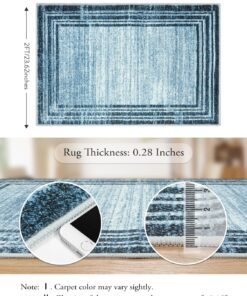 Alternative view of Lahome Modern Abstract Area Rug, Washable Blue 2x3 Entryway Rugs Non Skid Front Door Rug Indoor Low-Pile Kitchen Carpet, Minimalist Bordered Soft Bedroom Throw Rug for Bathroom Entry