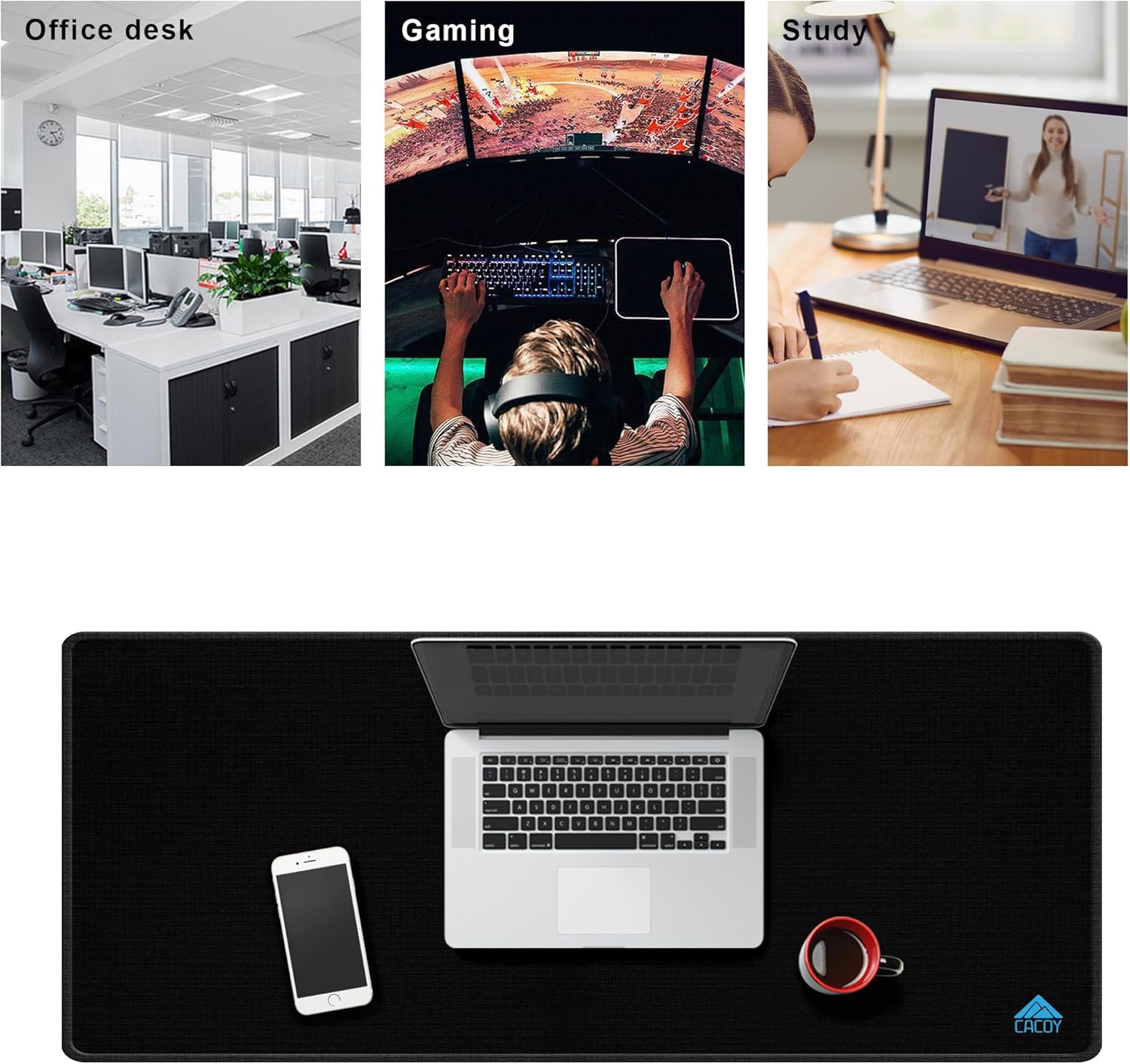 Cacoy 40” x 16” Large Gaming Mouse Pad for Desk, Extended Rectangular Keyboard Mouse Mat, XXL Desktop Accessories Mat, Smooth-Textured Non-Slip Rubber Base Computer Desk Pad for Office and Home, Black - Image 7